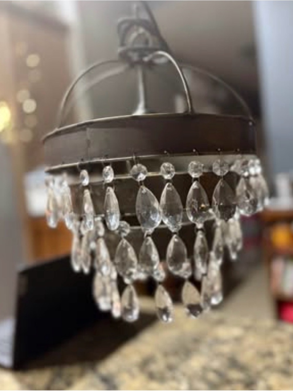 Crystal Teardrop Chandelier Pendant - Bronze Frame